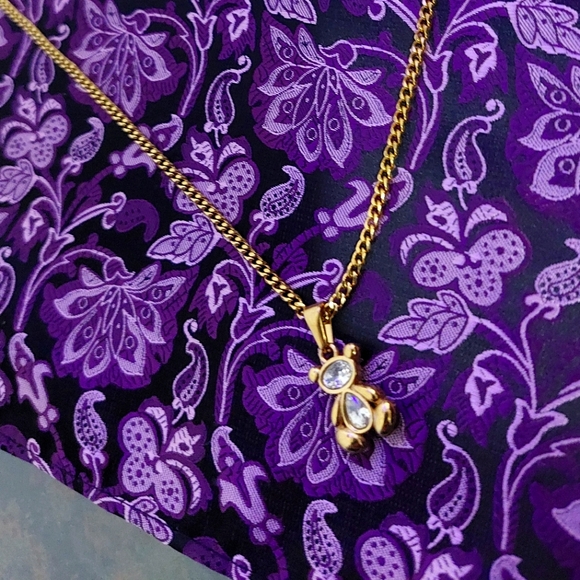 18K Gold Plated Bear Pendant Necklace with 18K Gold Plated Miami Cuban Link - Picture 4 of 5